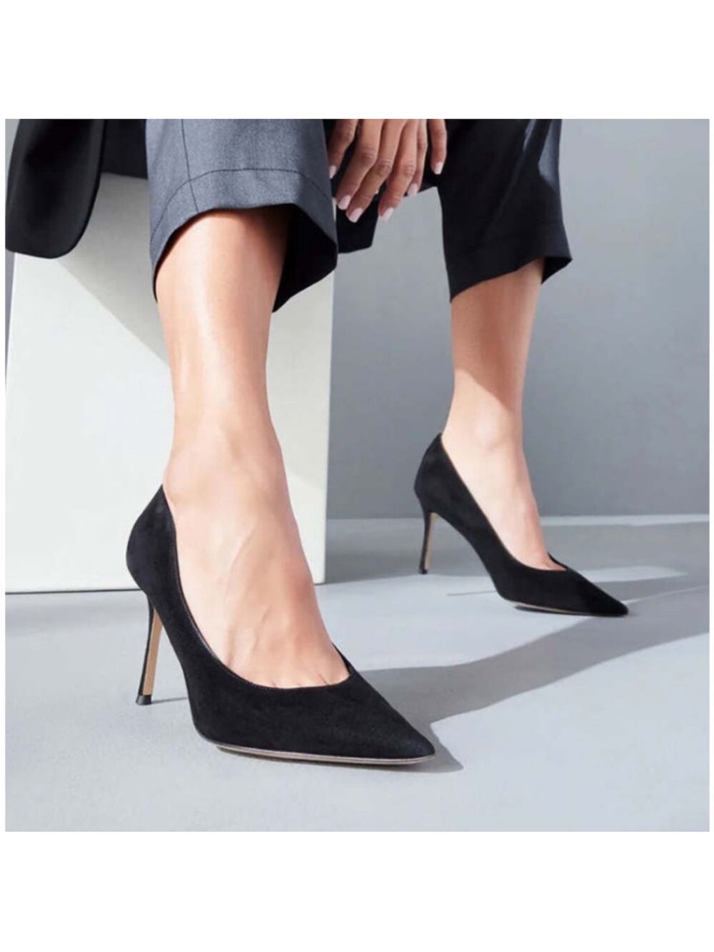 MARION PARKE Black Suede 85 Classic Pointed Toe Pump Women's 39/US 9